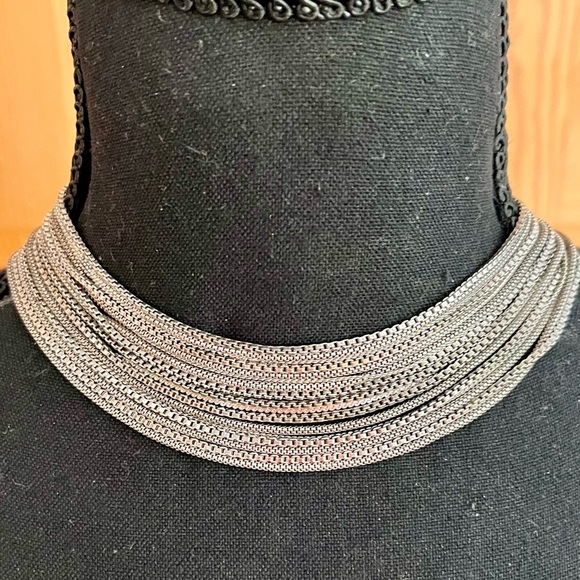 Silver Multistrand Necklace with Colorful Stone Chainmail Grunge Choker Boho VTG - Picture 10 of 12